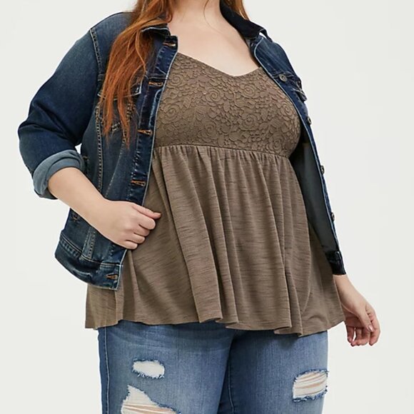 🆕DARK TAUPE SLUB JERSEY & LACE BABYDOLL CAMI - Picture 2 of 6